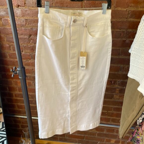 Current/Elliott White High-Waisted Denim Jean Midi Pencil Skirt Front Slit - Picture 1 of 6
